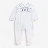 Sleepsuit White Collared with Paddington Smocking