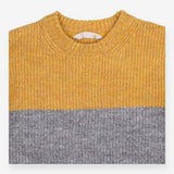 Sweater knit block stripes blue yellow grey