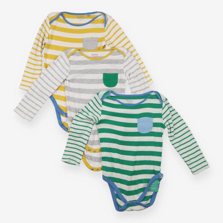 Bodysuits 3pc LS stripes green grey yellow