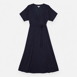 Maxi Dress in Navy with Red Polka Dots and Wrap Fr