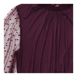 Plum Mulberry High Neck Frill Flocked Mesh Polka D