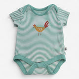 Bodysuit teal stripe chicken