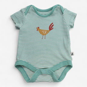 Bodysuit teal stripe chicken