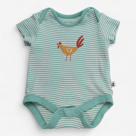 Bodysuit teal stripe chicken