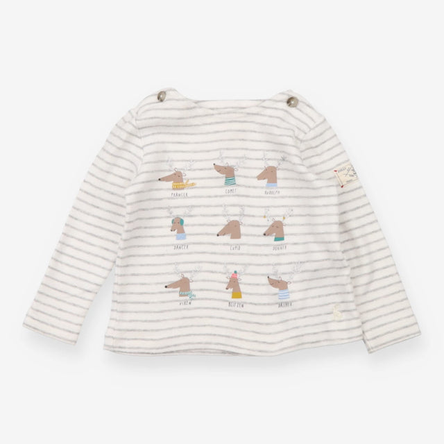 White Striped Santa's Reindeer Long Sleeve