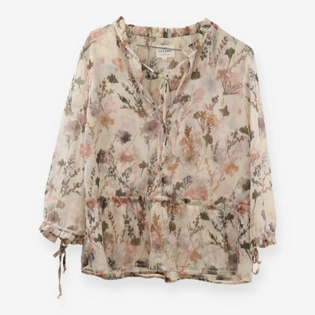 Semi‑Sheer Layered Blouse with Metallic Thread Det