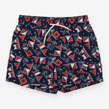 Swim Shorts Blue with Boats & Red & White Flags