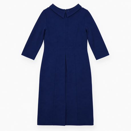 Dress Blue Textured Long Sleeve Round Neck Midi
