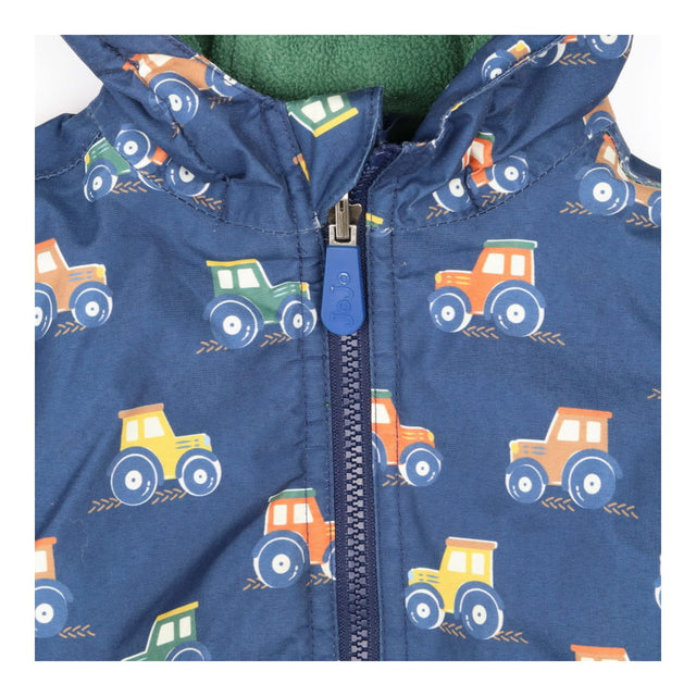 Navy Blue Tractors Fleece Lined Reversible Coat