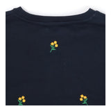 Navy crew neck sweater with embroidered yellow flo