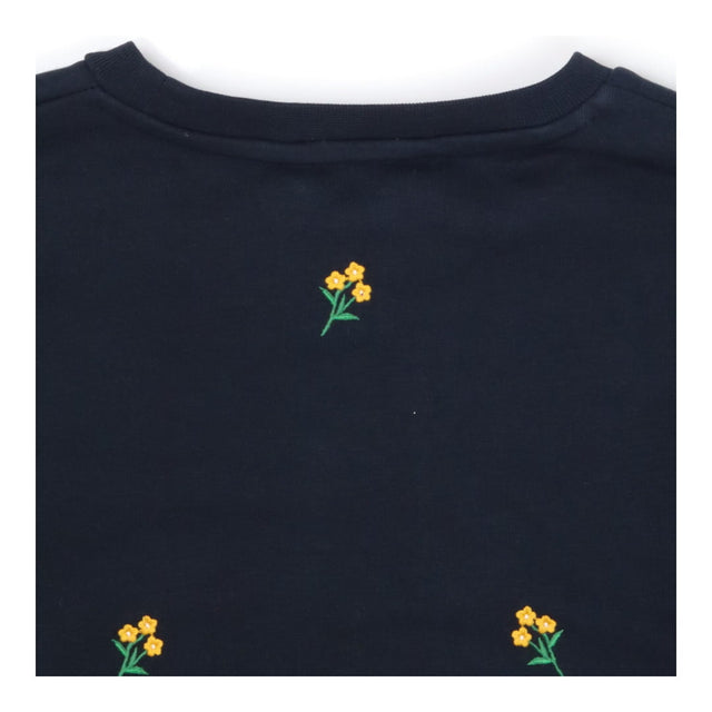 Navy crew neck sweater with embroidered yellow flo