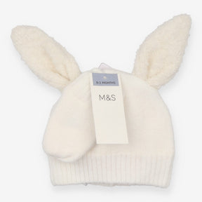 Knit hat white rabbit ears with gloves set