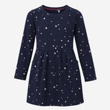 Skater Dress Navy Blue White Star Print Long Sleev