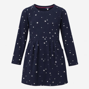 Skater Dress Navy Blue White Star Print Long Sleev