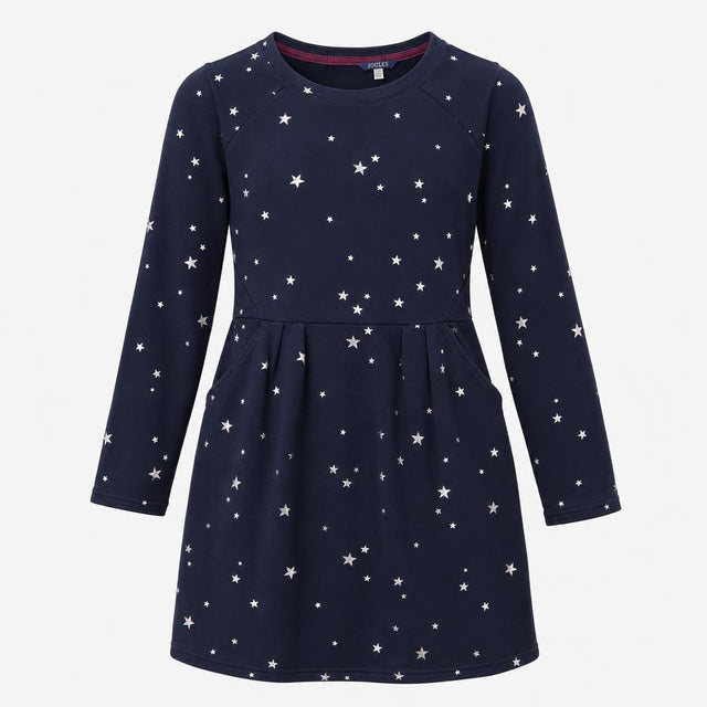 Skater Dress Navy Blue White Star Print Long Sleev