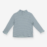 Tee green small blue stripe LS ribbed 