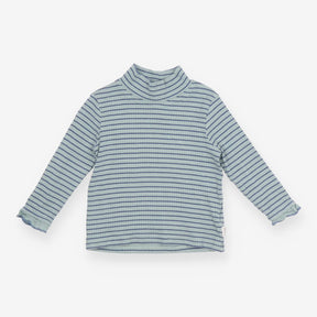 Tee green small blue stripe LS ribbed 