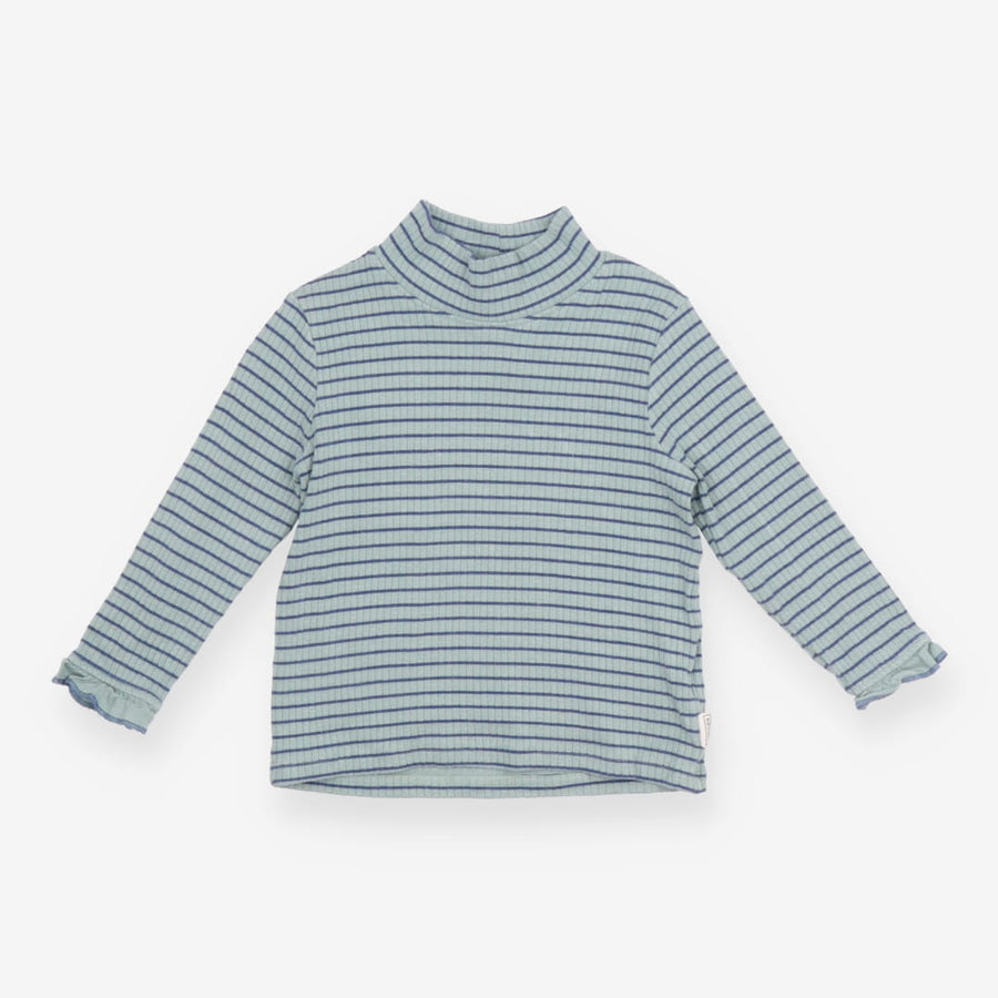 Tee green small blue stripe LS ribbed 