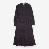 Midi Dress Smocked High Neck Long Sleeve Floral Na
