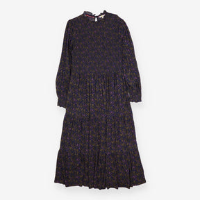 Midi Dress Smocked High Neck Long Sleeve Floral Na
