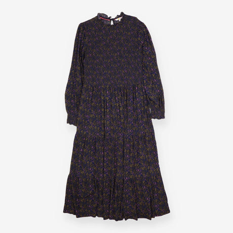 Midi Dress Smocked High Neck Long Sleeve Floral Na