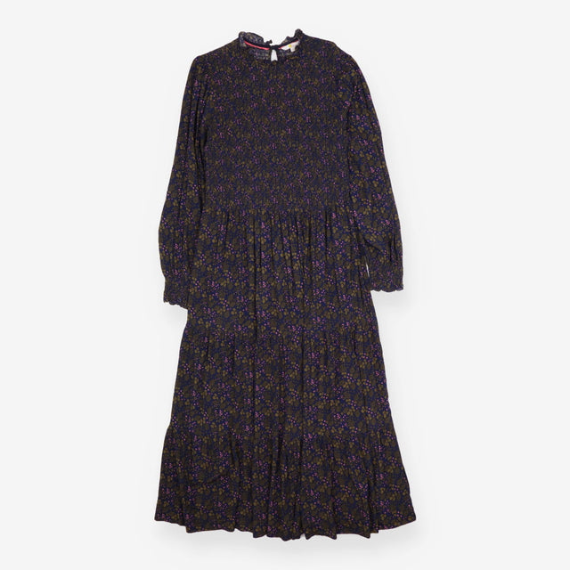 Midi Dress Smocked High Neck Long Sleeve Floral Na