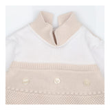 Collared Knit Romper White and Beige