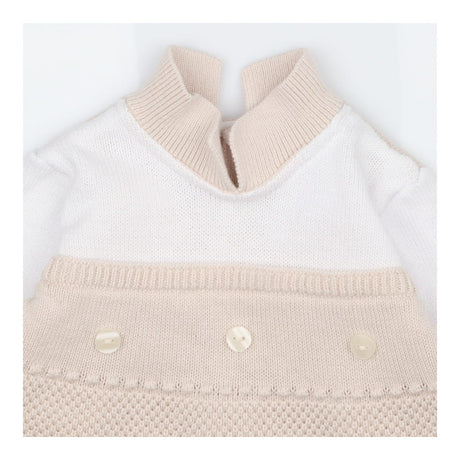 Collared Knit Romper White and Beige