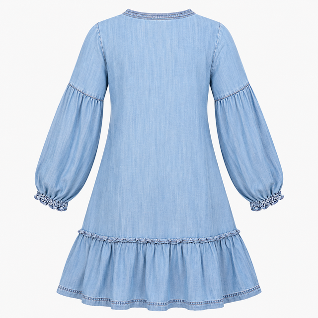 Denim Look Tunic Dress Blue Lyocell Long Sleeve