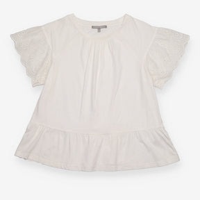 Peplum Top White Broderie Anglaise Flutter Sleeve