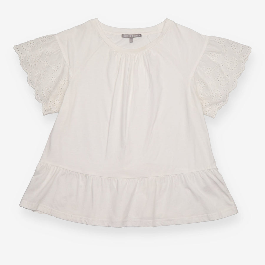 Peplum Top White Broderie Anglaise Flutter Sleeve