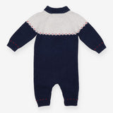 Knit Romper Navy, White and Red with Buttons