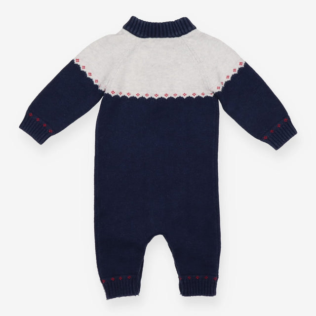 Knit Romper Navy, White and Red with Buttons