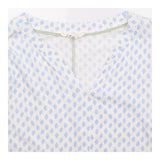 Top White Blue Leaf Print V-Neck Long Sleeve Cotto