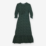 Maxi Dress Green Spot Print Long Sleeve Tiered
