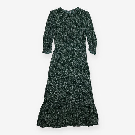 Maxi Dress Green Spot Print Long Sleeve Tiered