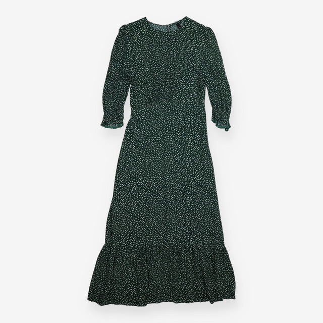 Maxi Dress Green Spot Print Long Sleeve Tiered