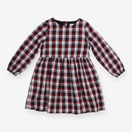 Dress LS blue red check button back