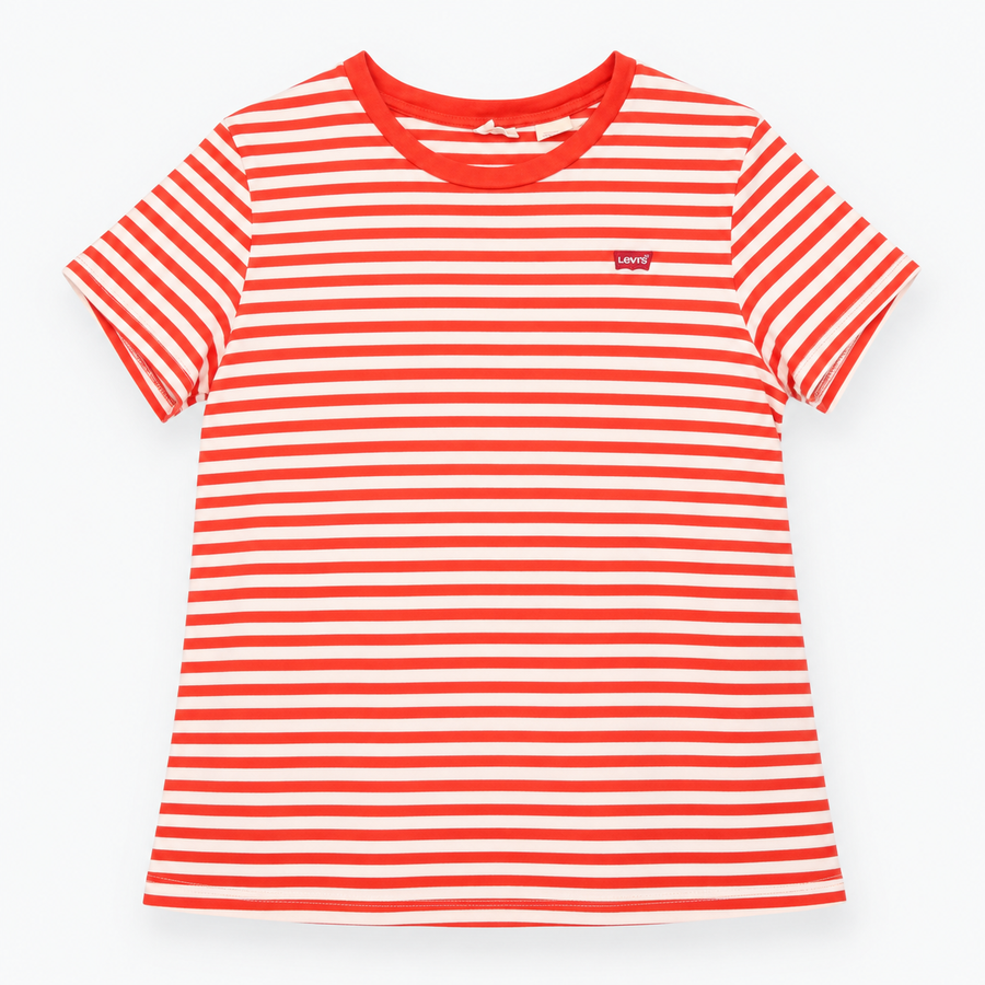 Red and White Striped Short Sleeve Cotton T-Shirt