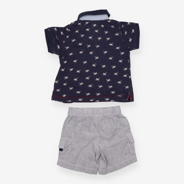 Outfit Tee collar navy monkeys stripe shorts