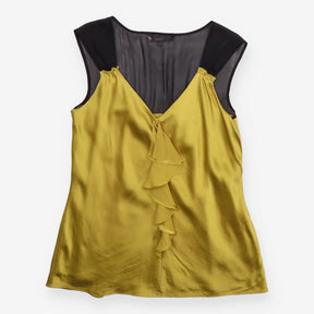 Coast Top Ochre Yellow Black Sheer Ruffle Satin