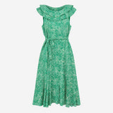 Midi Wrap Dress Animal Print Ruffle Collar and Sho
