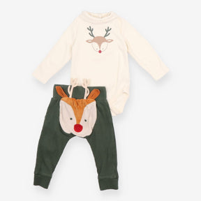 Christmas Green Leggings and Cream Bodysuit with R