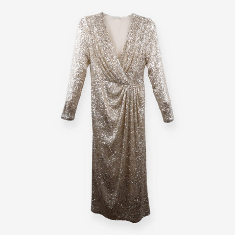 Silver Sequin Long Sleeve Wrap Maxi Dress Evening