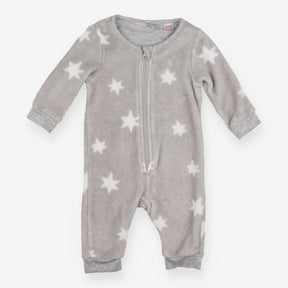 Grey fleece onesie with stars