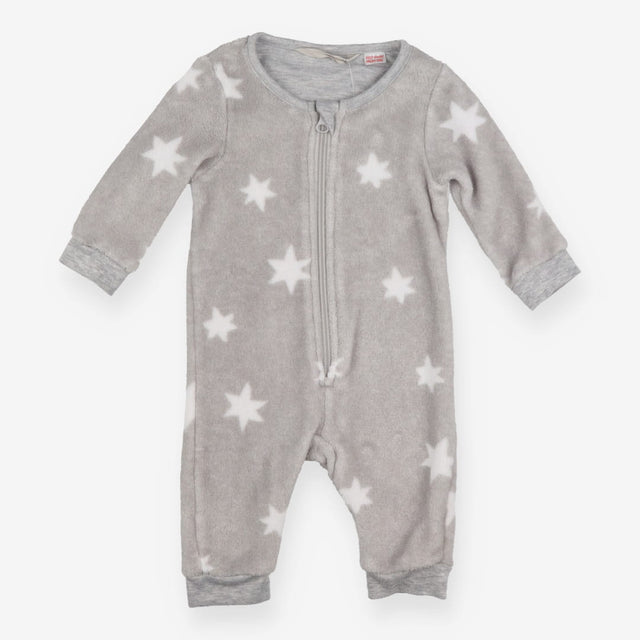 Grey fleece onesie with stars