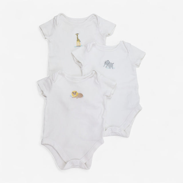 White Animal Applique SS Bodysuits 3pcs 