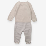 Romper knitted lion top stripe bottom oatmeal