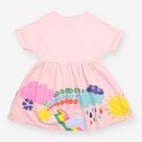 Dress jersey short sleeved pink rainbow cloud sun