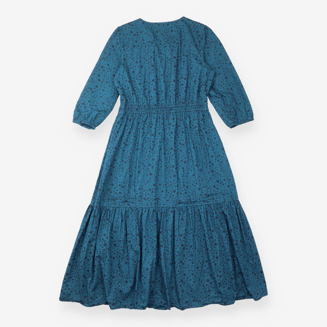 Midi Dress Star Print Long Sleeve Teal Lyla